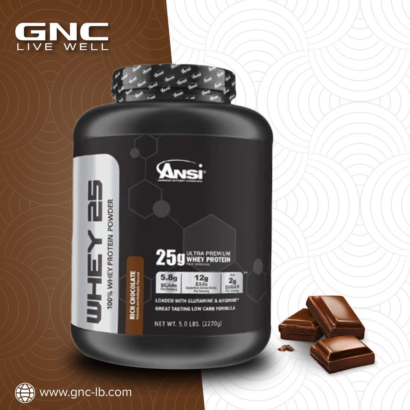 ANSI's Whey is a premium whey protein blend consisting of whey protein concentrate and whey protein isolate. Each serving yields 25 grams of quality protein and only 2 grams of sugar and