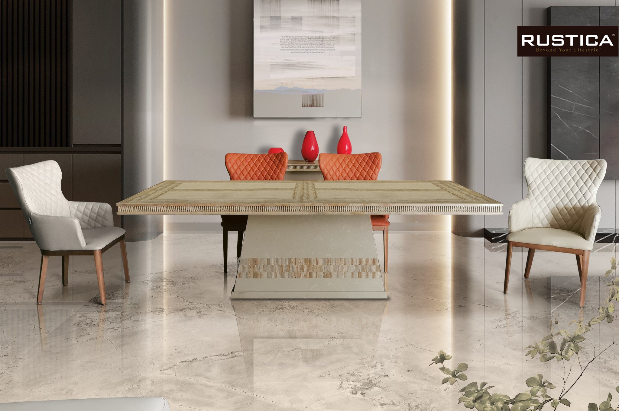 RUSTICA - This grand natural marble dining set is a...