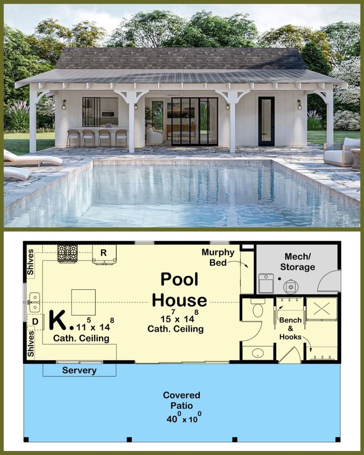 Home - Take A Look At This Compact Modern Farmhouse Pool House Plan ...