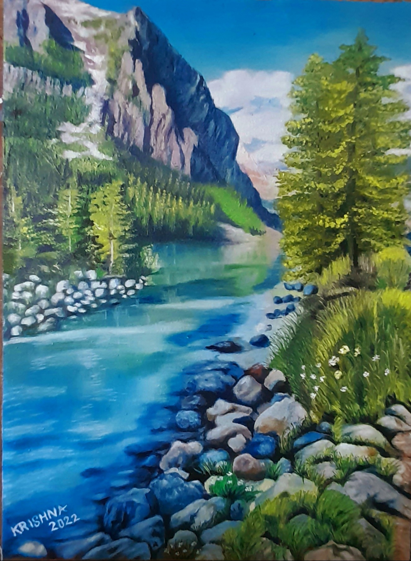 P30号】good blue(call) 油絵 oil painting