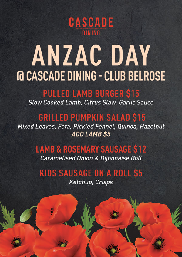 Cascade Dining Belrose Anzac Day Here Club Belrose Come Down And Experience Our Mouth Watering Outdoor Gourmet Bbq Menu This Anzac Day Plus 2 Up Our Outdoor Bar Facebook