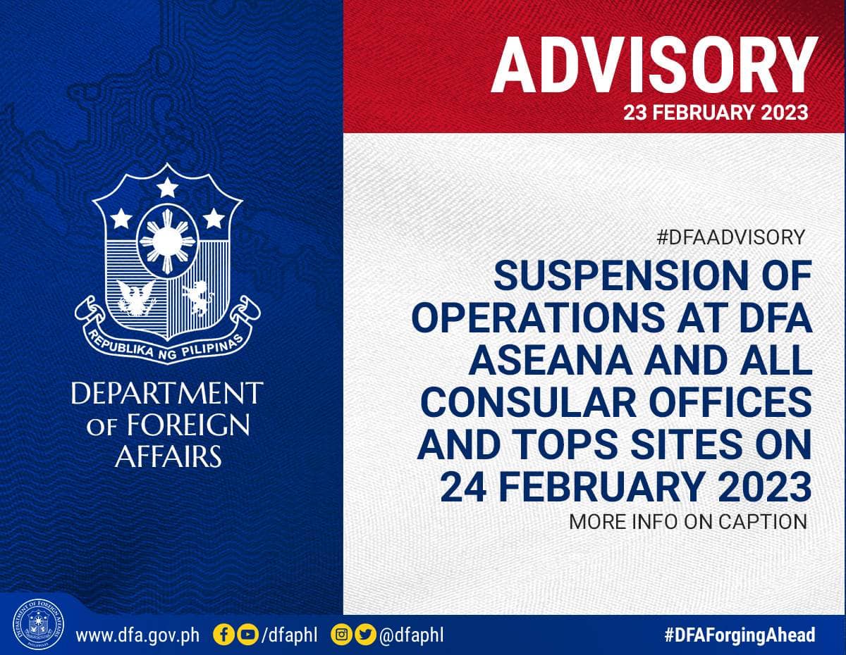 ‼️READ‼️ #DFAAdvisory: Suspension of Operations at DFA Aseana and all ...