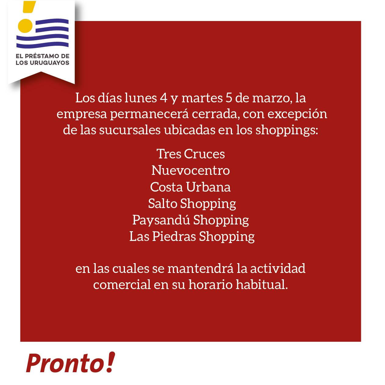 Te informamos sobre nuestra... - Pronto+ ¿Estás para más?