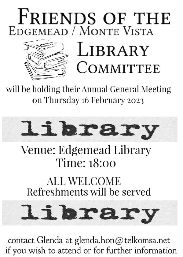 Friends of Edgemead Library AGM - 16... - Edgemead Library | Facebook