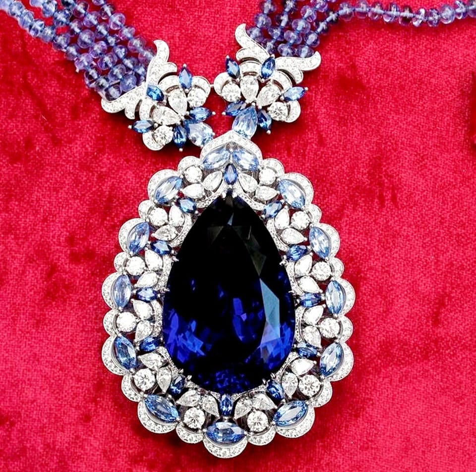 Collier Vintage Chopard En Cuir Bleu Foncé - Avec Sa Boîte D'origine - Occasion, Bon état