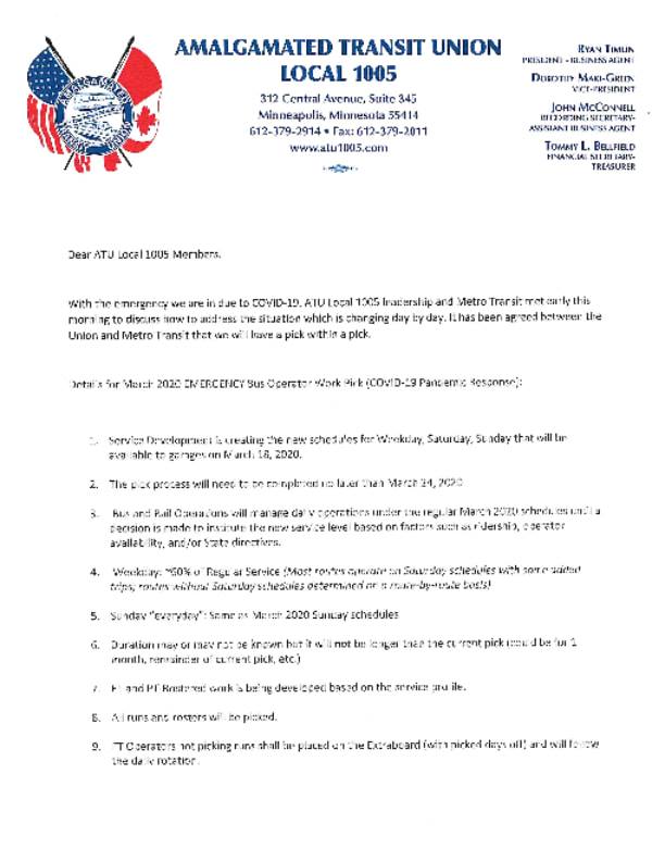ATU Local 1005 - ATU Local 1005 Message to Members...