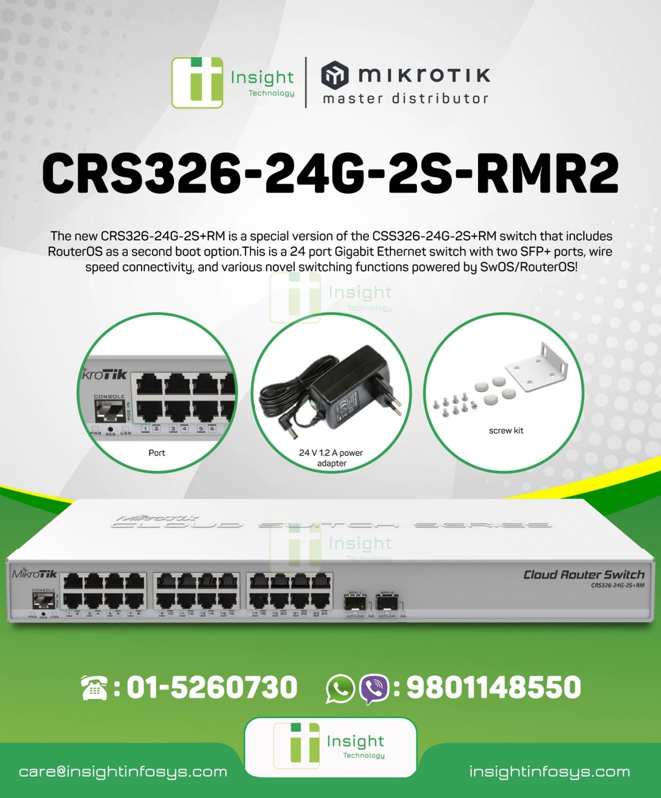 Mikrotik Nepal - CRS326-24G-2S-RMR2 is a 24 port Gigabit Ethernet ...