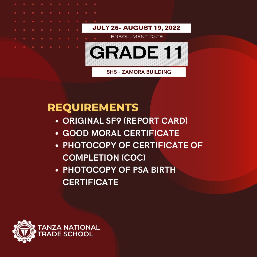 HEADS-UP! TNTS Schedule of Enrollment for Senior High School GRADE 11 ...