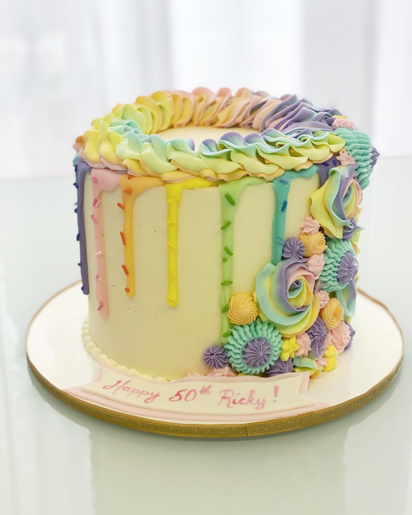 Pastel rainbow rosette drip cake!... - Cake Art by Kristen | Facebook