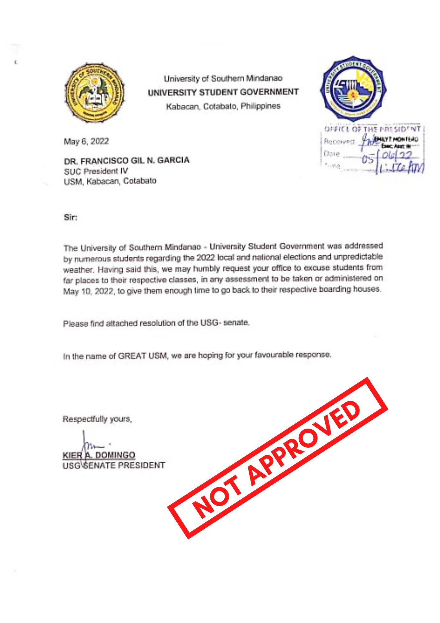 USM Student - In pursuant to Presidential Proclamation no....