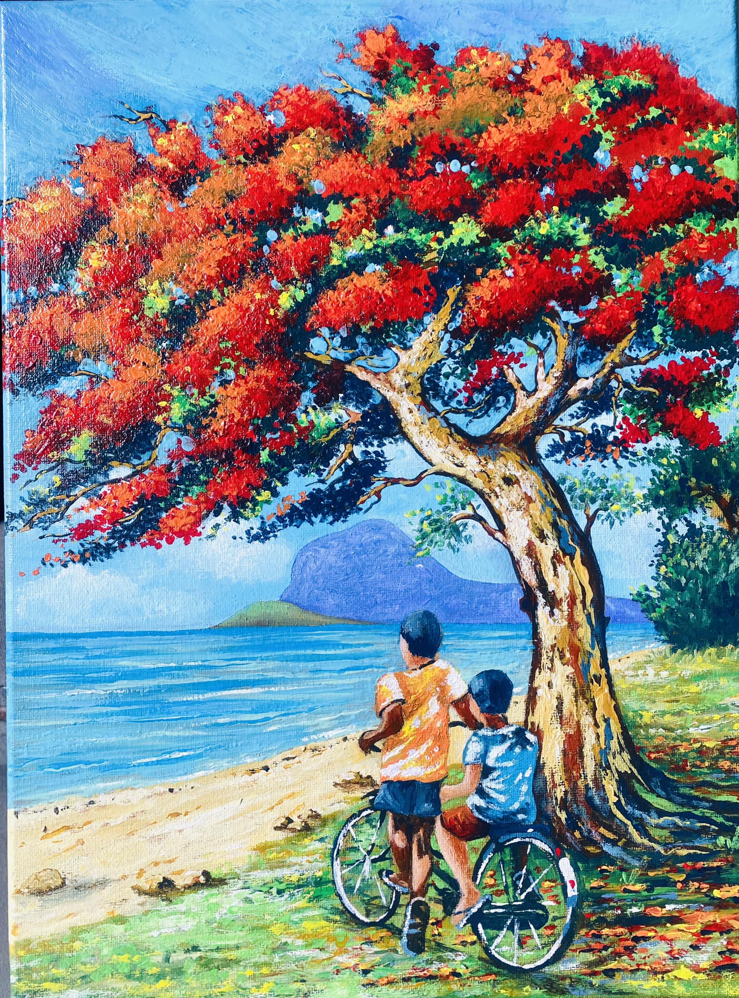 ?Hand painted, original acrylic painting- A3 Title: Le flamboyant 