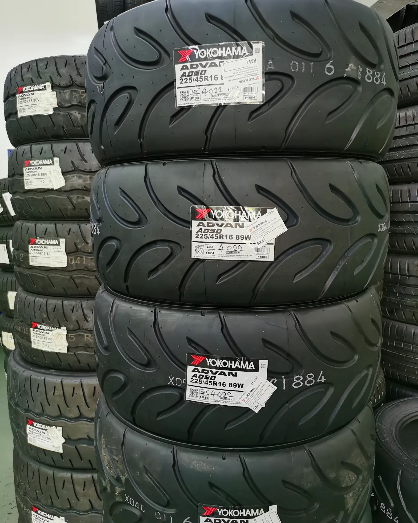 New batch of 225/45/16 Yokohama Advan A050 semi slick tires just