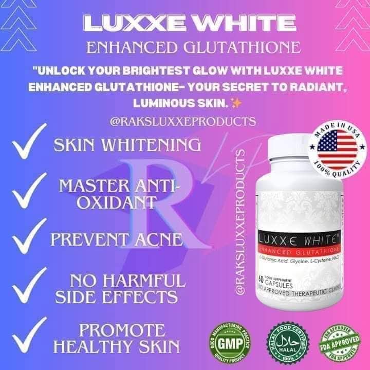 luxxe white enhanced glutathione fda approved PRODUCTS AVAIL NOW❗ 📍LUXXE 📍LUXXE PROTECT PURE GRAPESEED EXTRACT 📍LUXXE SLIM L-CARNITINE & GREEN TEA EXTRACT 📍LUXXE RENEW 8 BERRY EXTRACT 📍LUXXE IMMUNE PLUS SUPREME IMMUNE DEFENSE Message bpc-157 uses in regenerative ing-probiotics Options:1