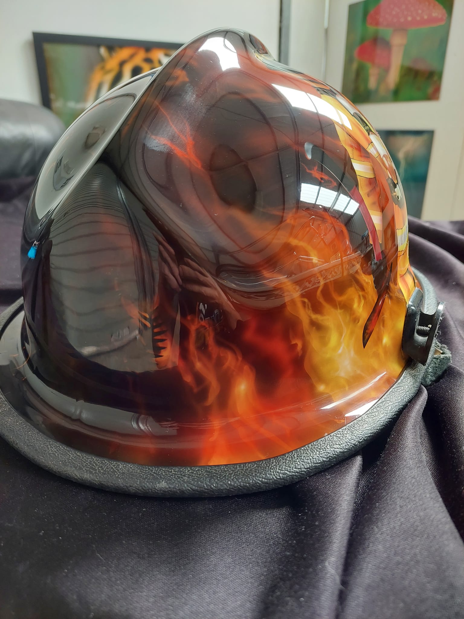 firefighter motorcycle airbrush helmet Burning Death Skull Airbrushed Flames  Custom Helmet Latest commission, airbrushing another firefighter