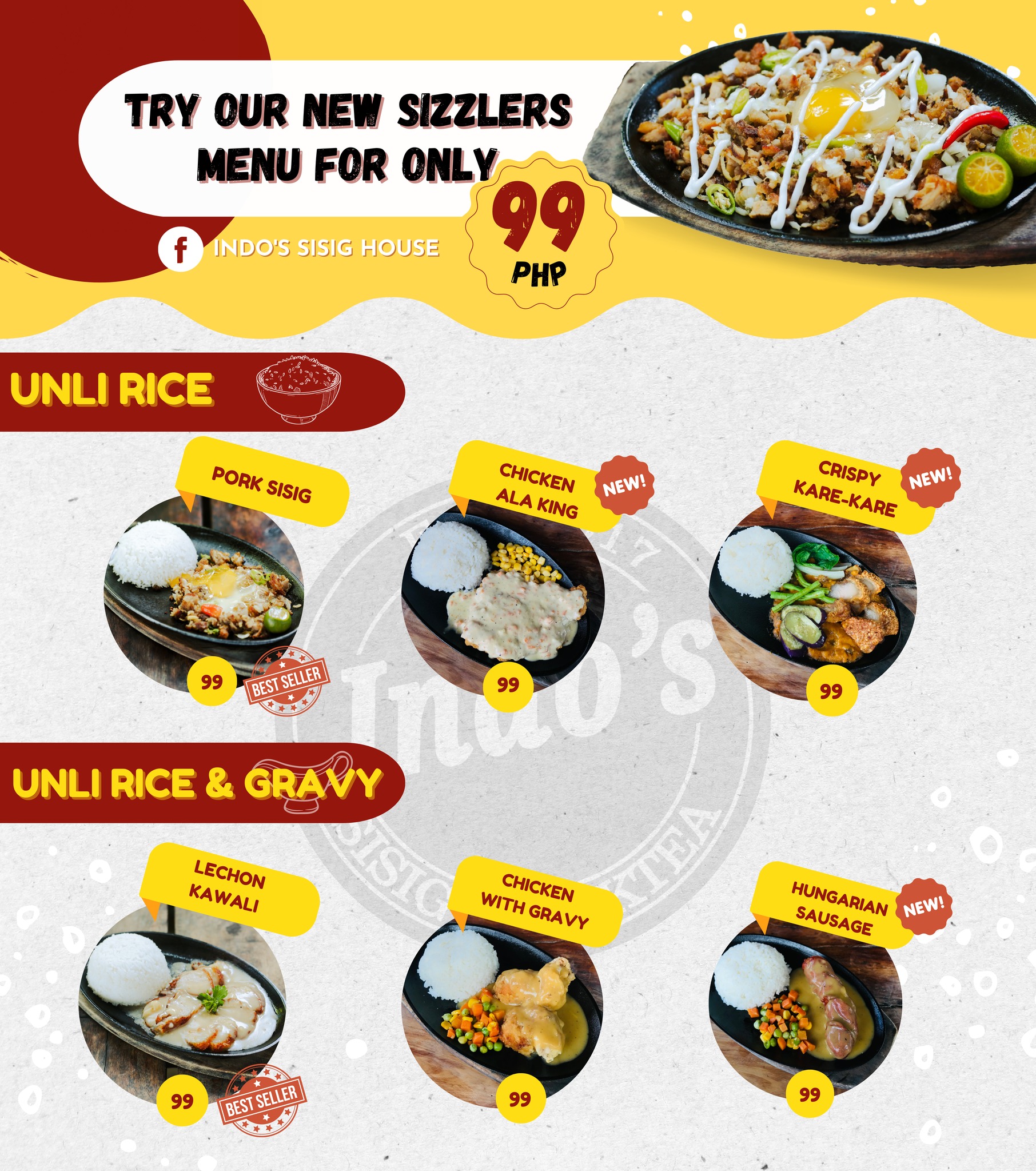 Indo's - Try our new sizzlers menu for only 99 pesos, unli rice and ...