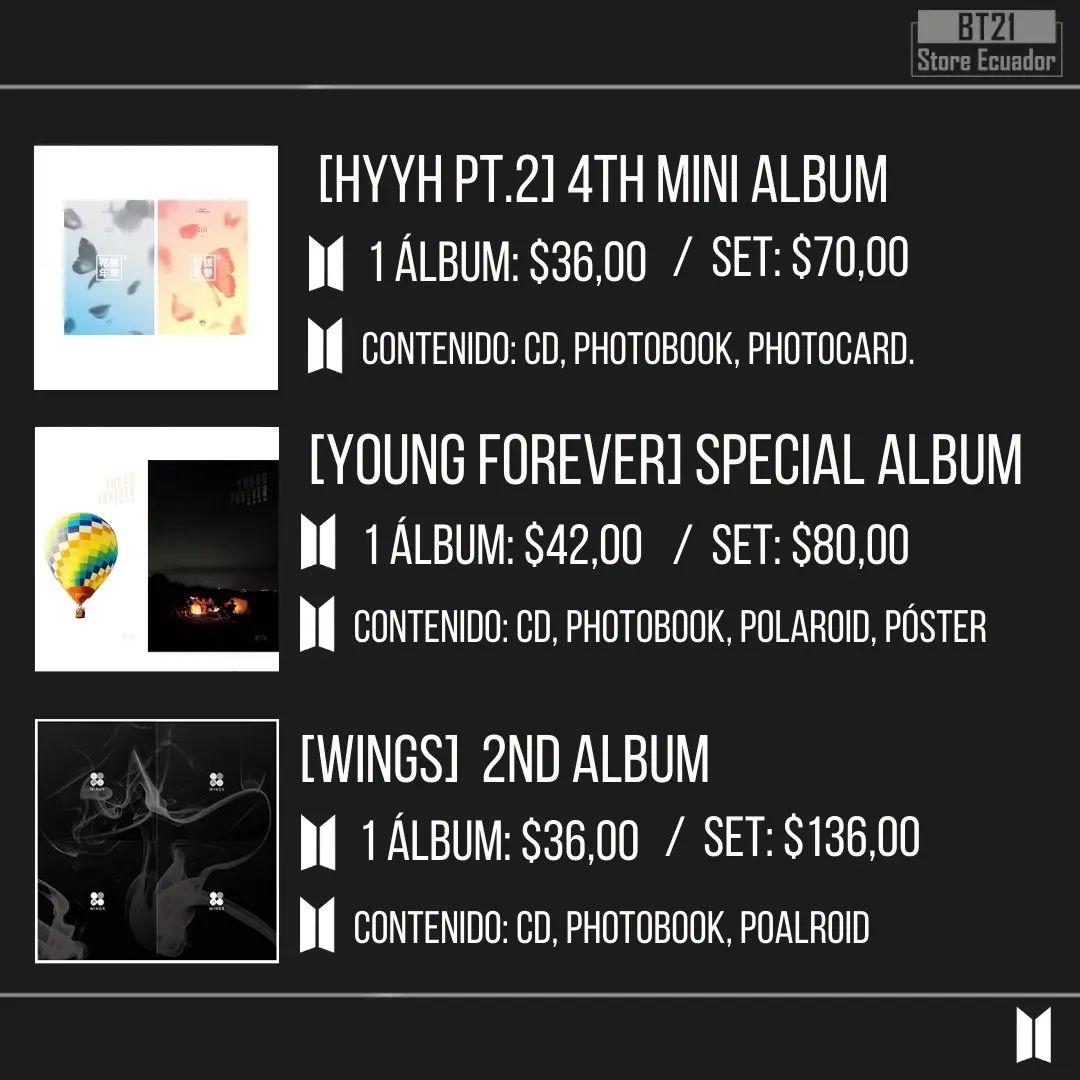 👑 BTS - DISCOGRAFÍA COMPLETA 💜... - BT21 Store Ecuador | Facebook