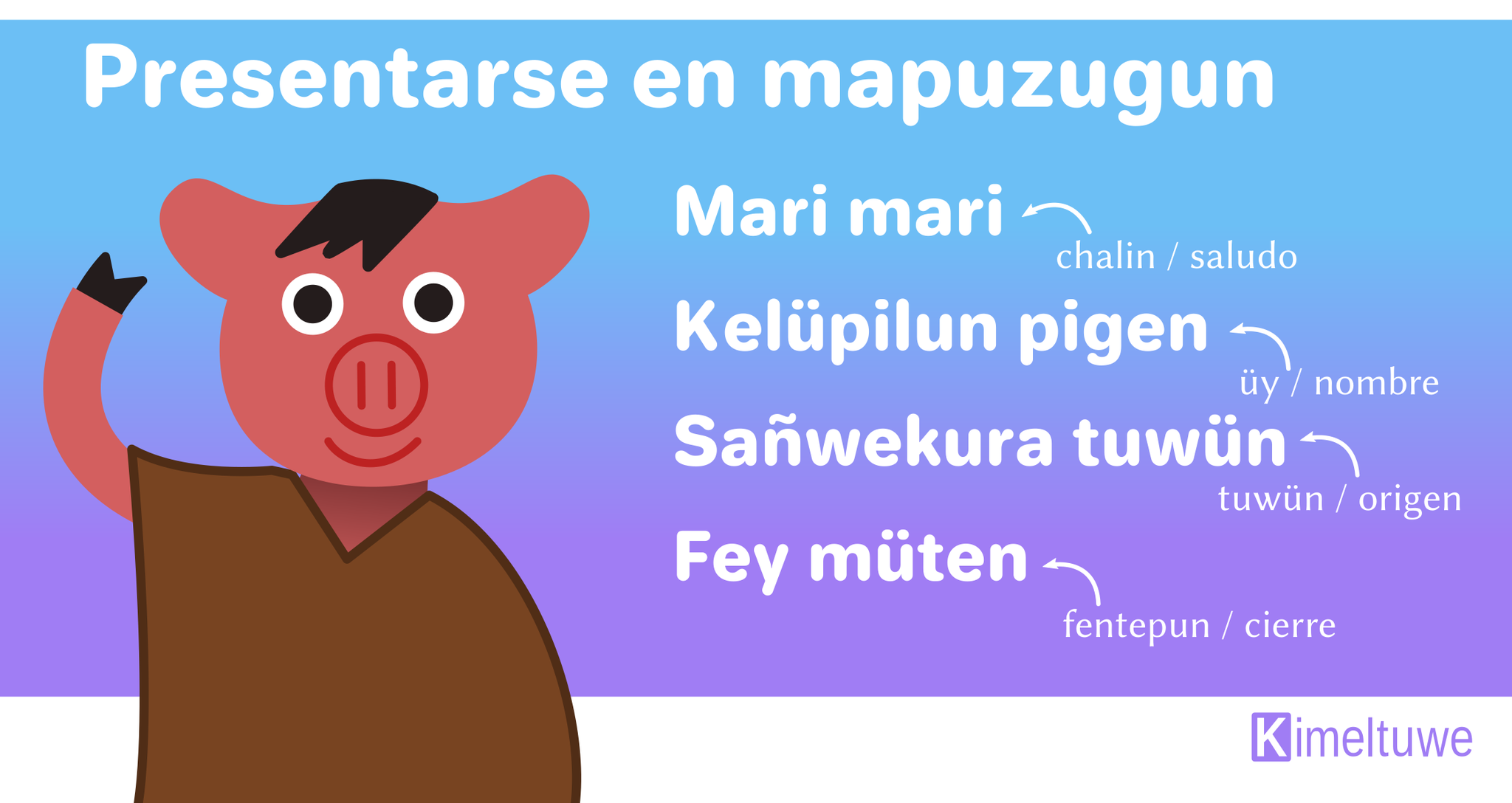 Kimeltuwe, materiales de mapudungun