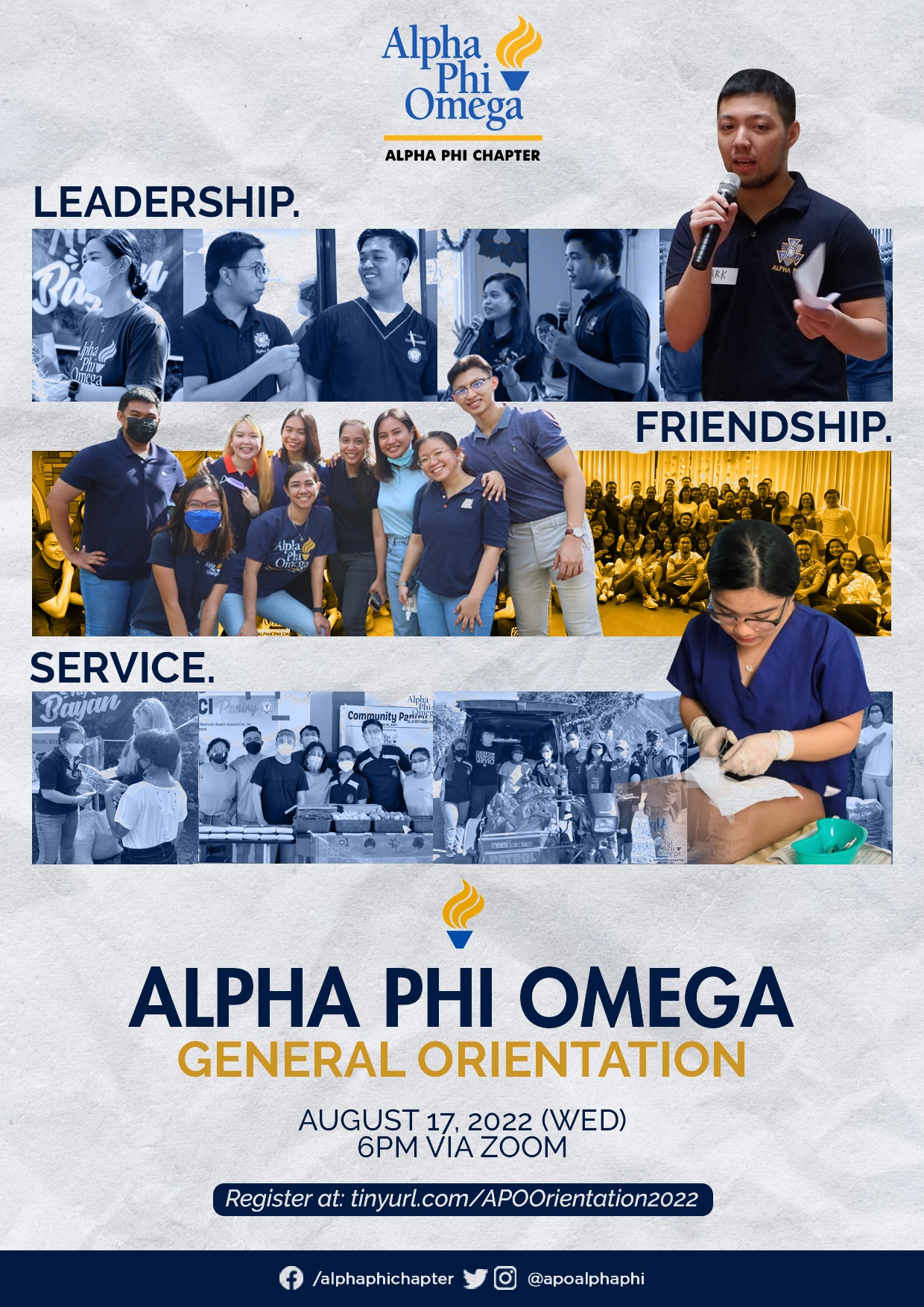Alpha - Leadership. Friendship. Service. We, as members of Alpha Phi ...