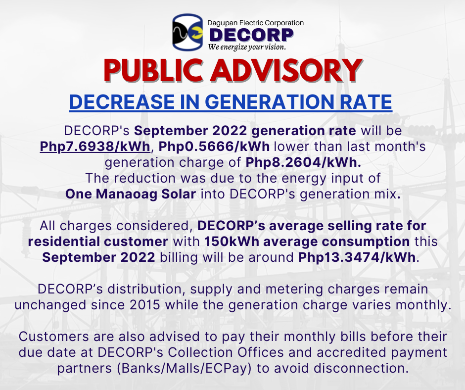 DECORP - Dagupan Electric Corporation - DECORP's September 2022 ...