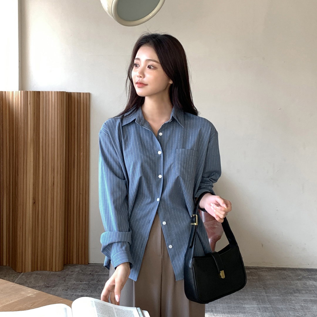 플라이모델 - Multi stripe pattern point shirts 촤르르 떨어지는 실루엣의...