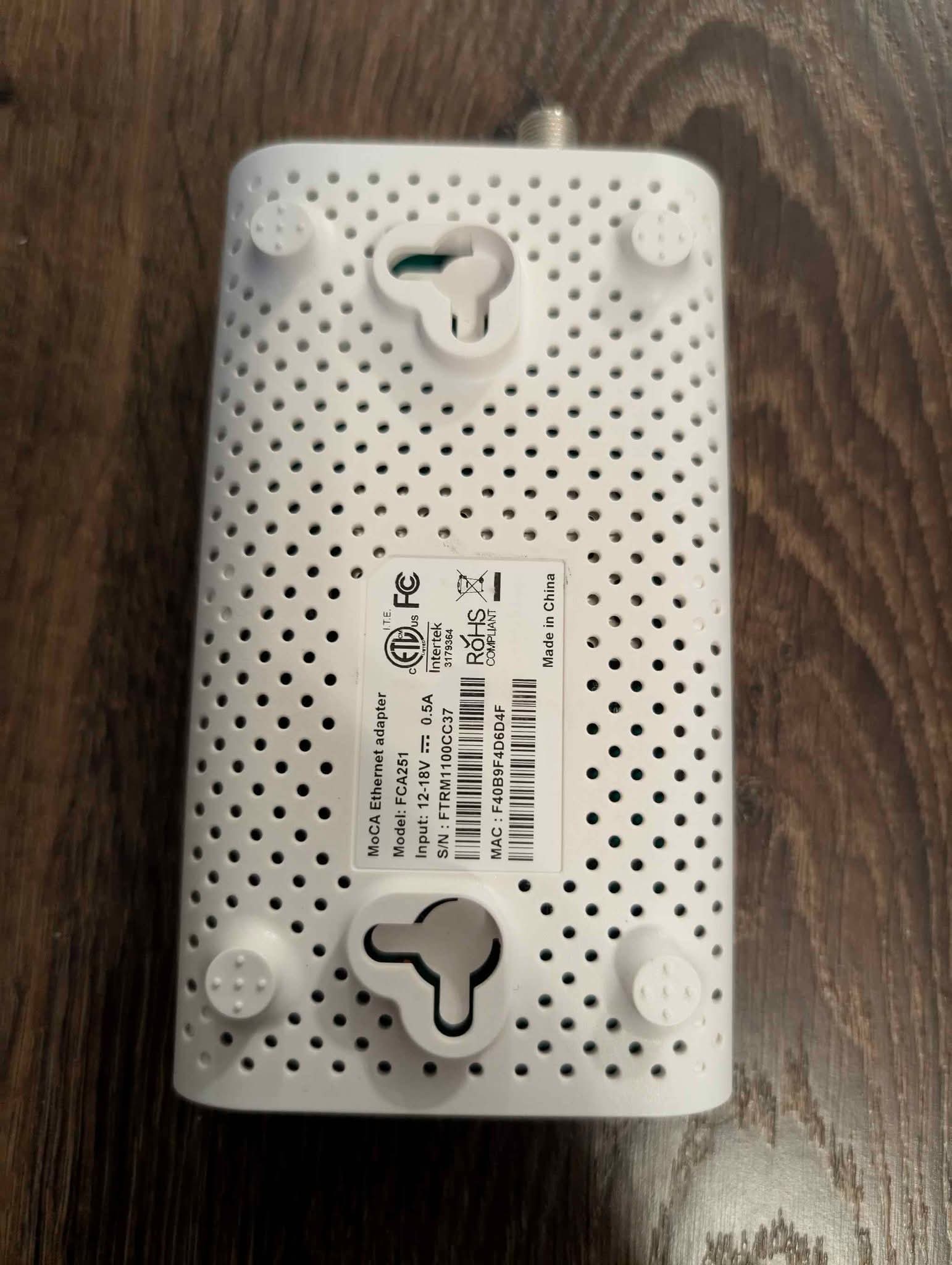 Ethernet over Coax - Frontier Communications MoCA Ethernet Adapter ...