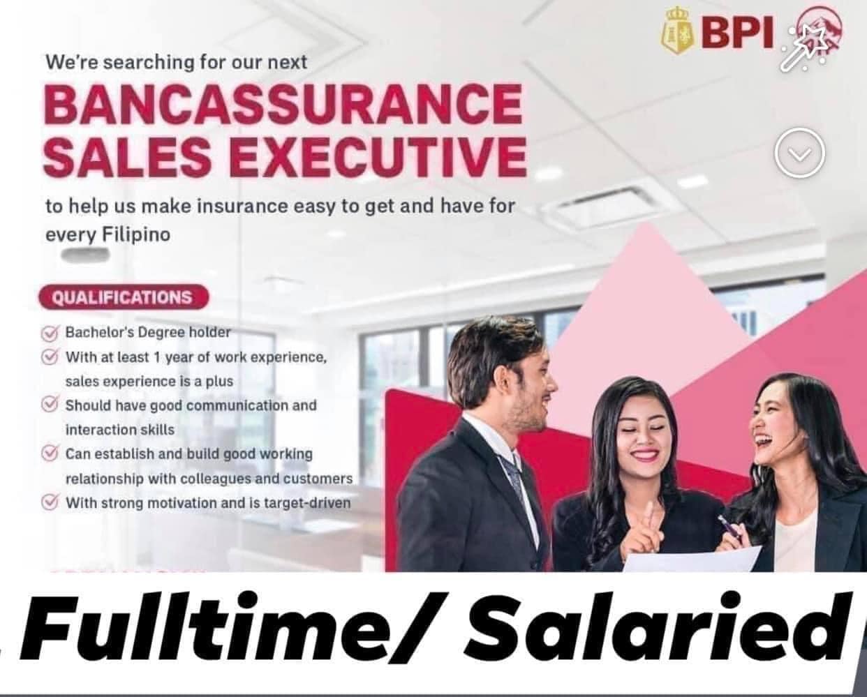Hiring - BPI-AIA is URGENTLY HIRING!! Fulltime/Salaried Over the phone ...