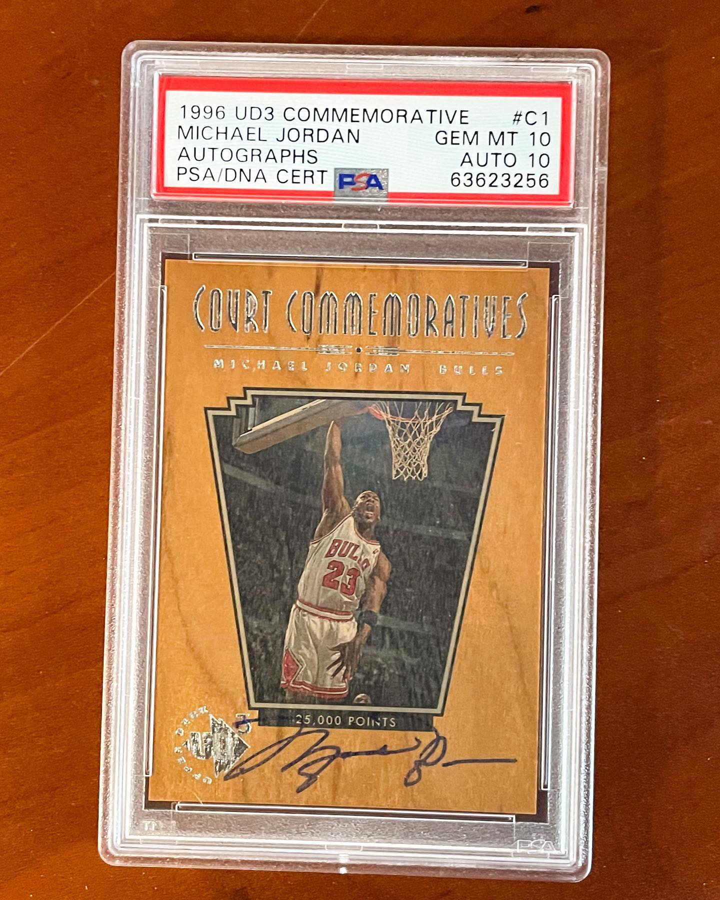 This 1996 UD3 Commemorative Autographs celebrates Jordan reaching 