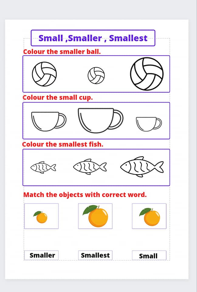 Small Smaller Smallest Worksheets For Kindergarten