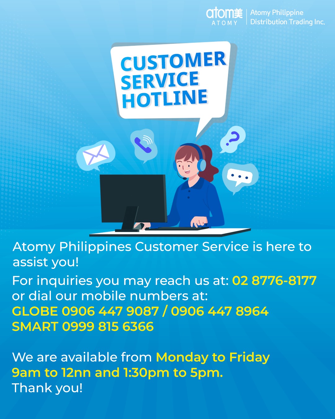 CUSTOMER SERVICE HOTLINE Atomy... - Atomyph_official | Facebook