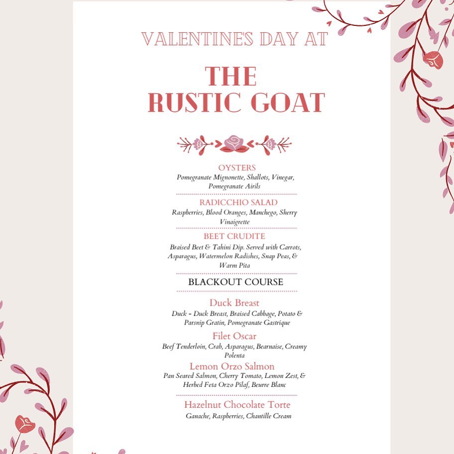 Rustic Goat - It’s our pleasure to announce our Valentine’s Day menu ...