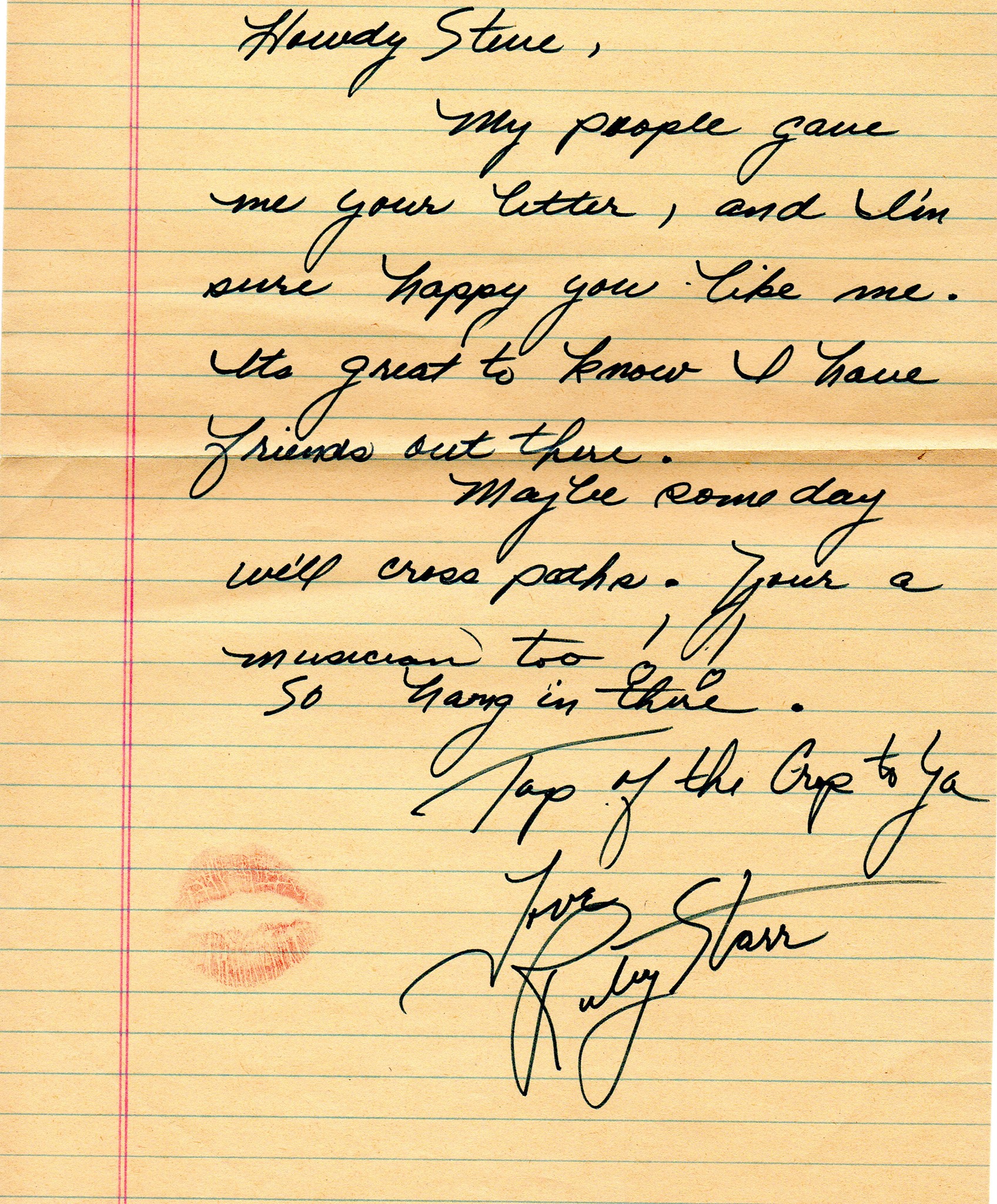Ruby Starr - A handwritten letter from Ruby Starr. Sealed...
