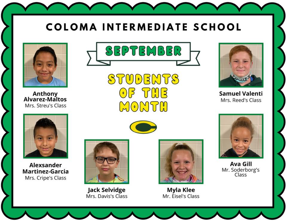 Coloma Intermediate School - Congratulations to our September Students ...