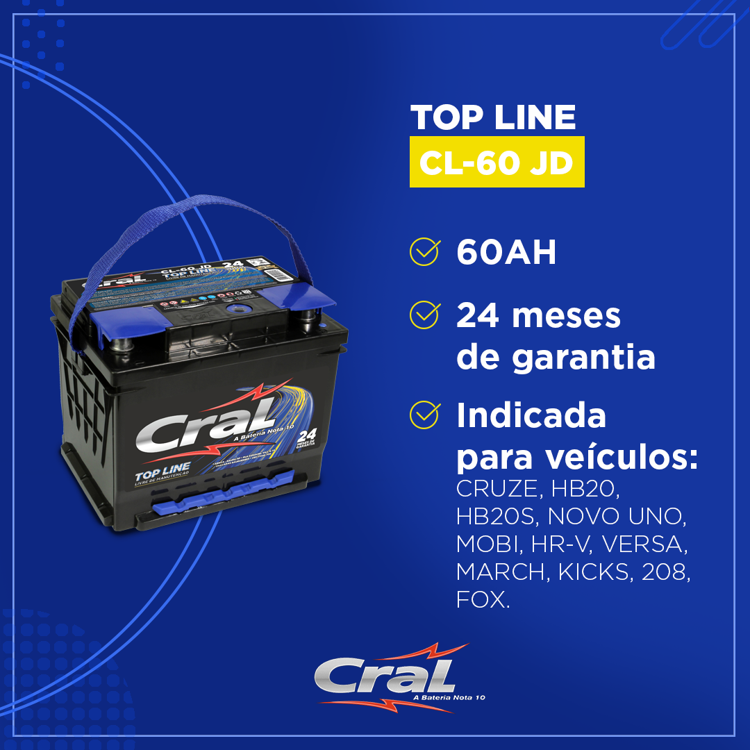 Baterias Cral - Conheça nossa bateria TOP LINE CL-60 JD... | Facebook