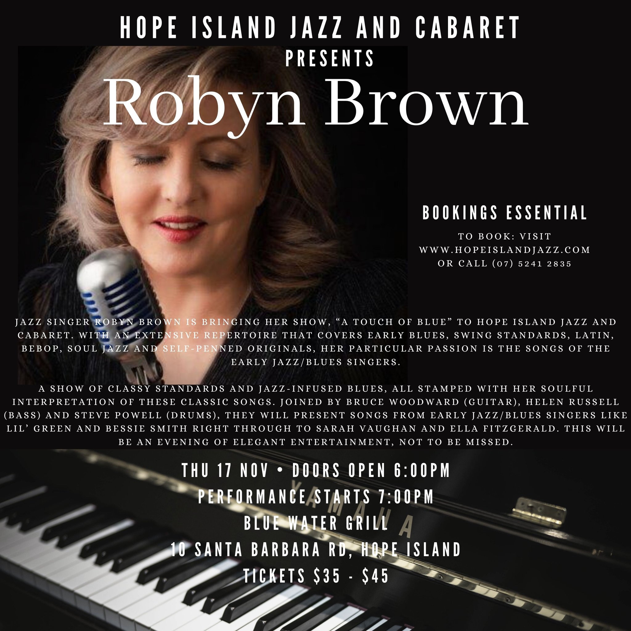 Hope - Jazz singer ROBYN BROWN is bringing her show, “A Touch of Blue ...