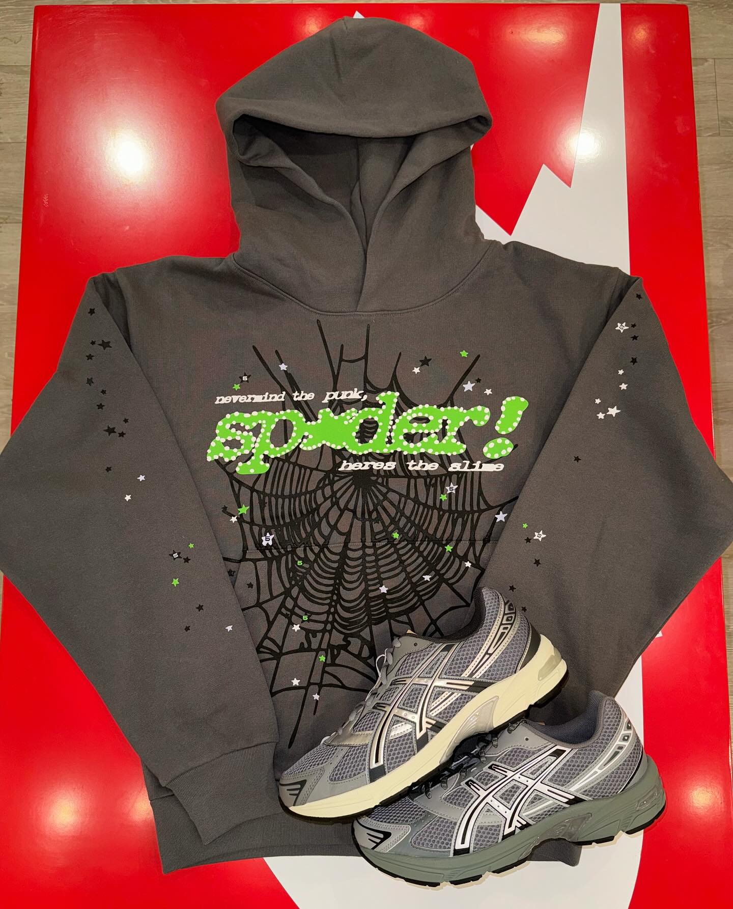 Slate Grey Sp5der Punk V2 Hoodie? Available sizing -Small/medium 