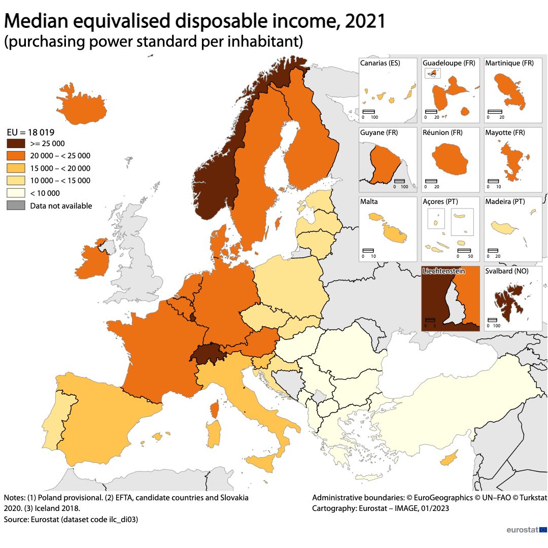 Eurostat - 💰 In 2021, the median disposable income was 18... | Facebook