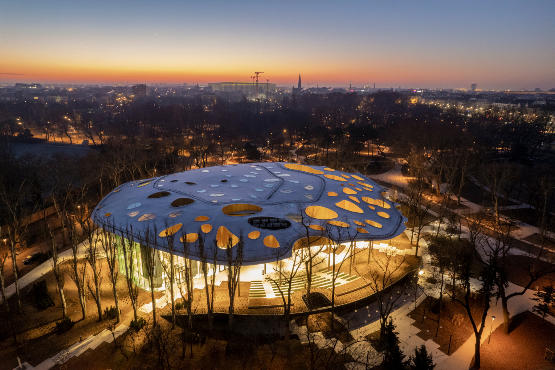 Budapest's futuristic new concert hall, House of Music, featuring
