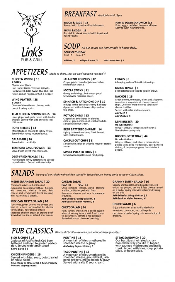 We've made some updates to our menu.... - Link's Pub & Grill
