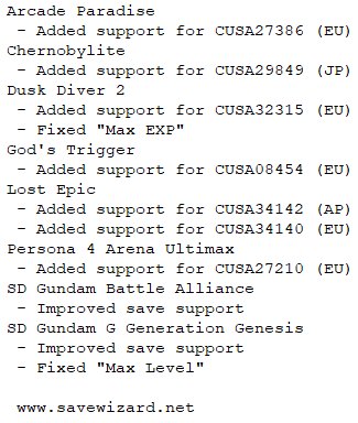 Update time! For a full list of... - Save Wizard for PS4