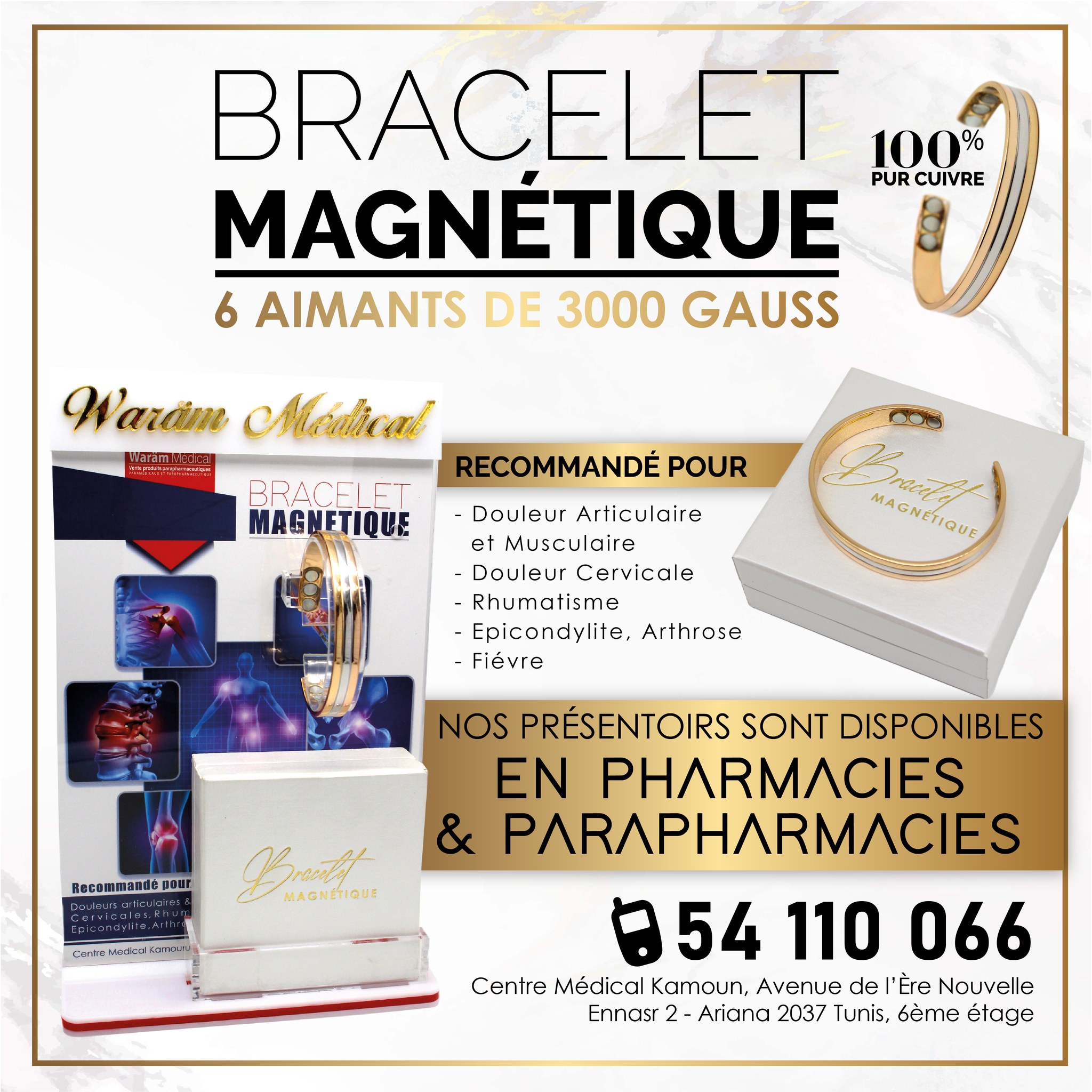 Bracelet Magnétique En Cuivre - 6 Aimants Anti-douleur - Pour Rhumatisme, Arthrose - Neuf Avec étiquettes