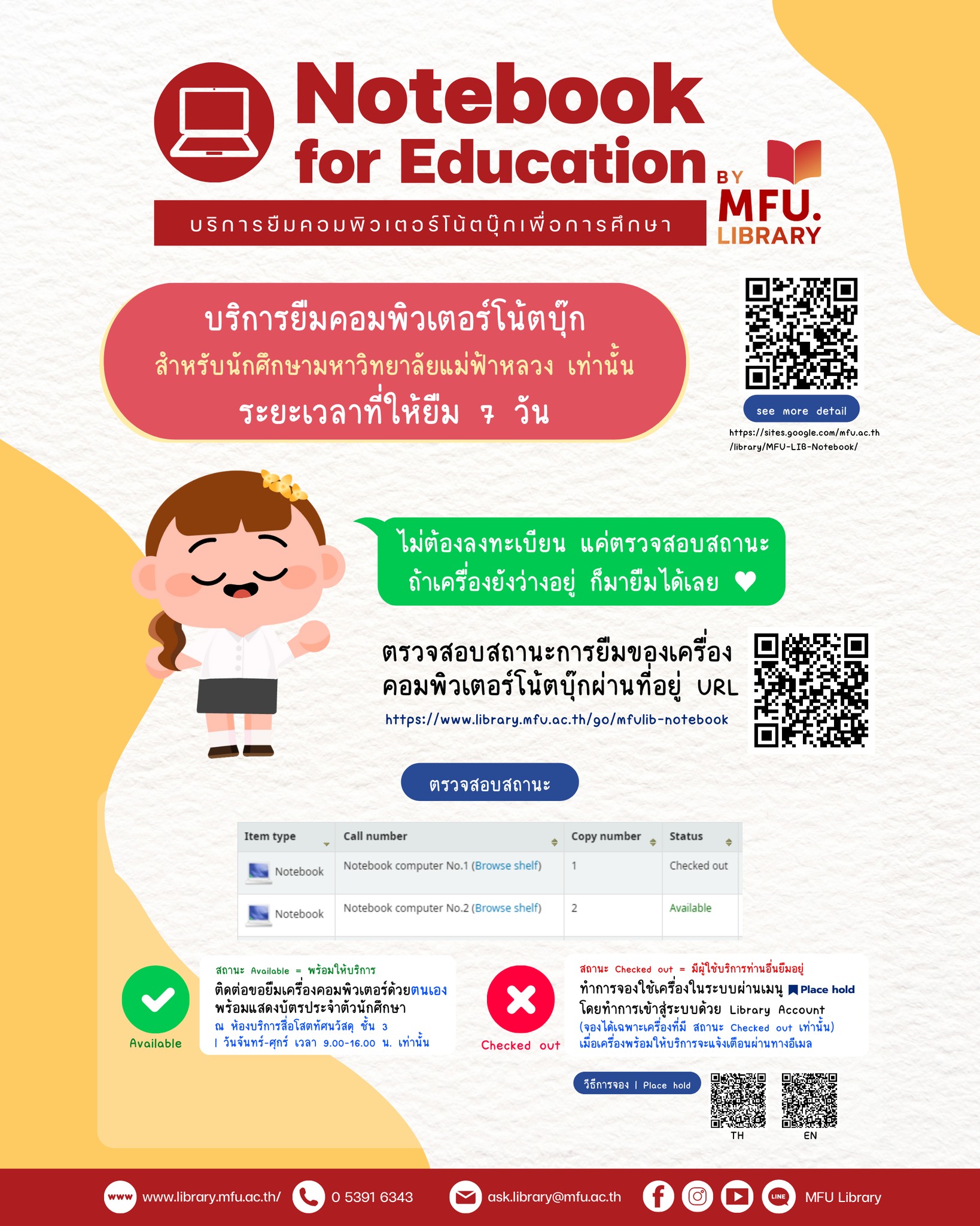 MFU Library - บริการยืมคอมพิวเตอร์โน้ตบุ๊กเพื่อการศึกษา... | Facebook