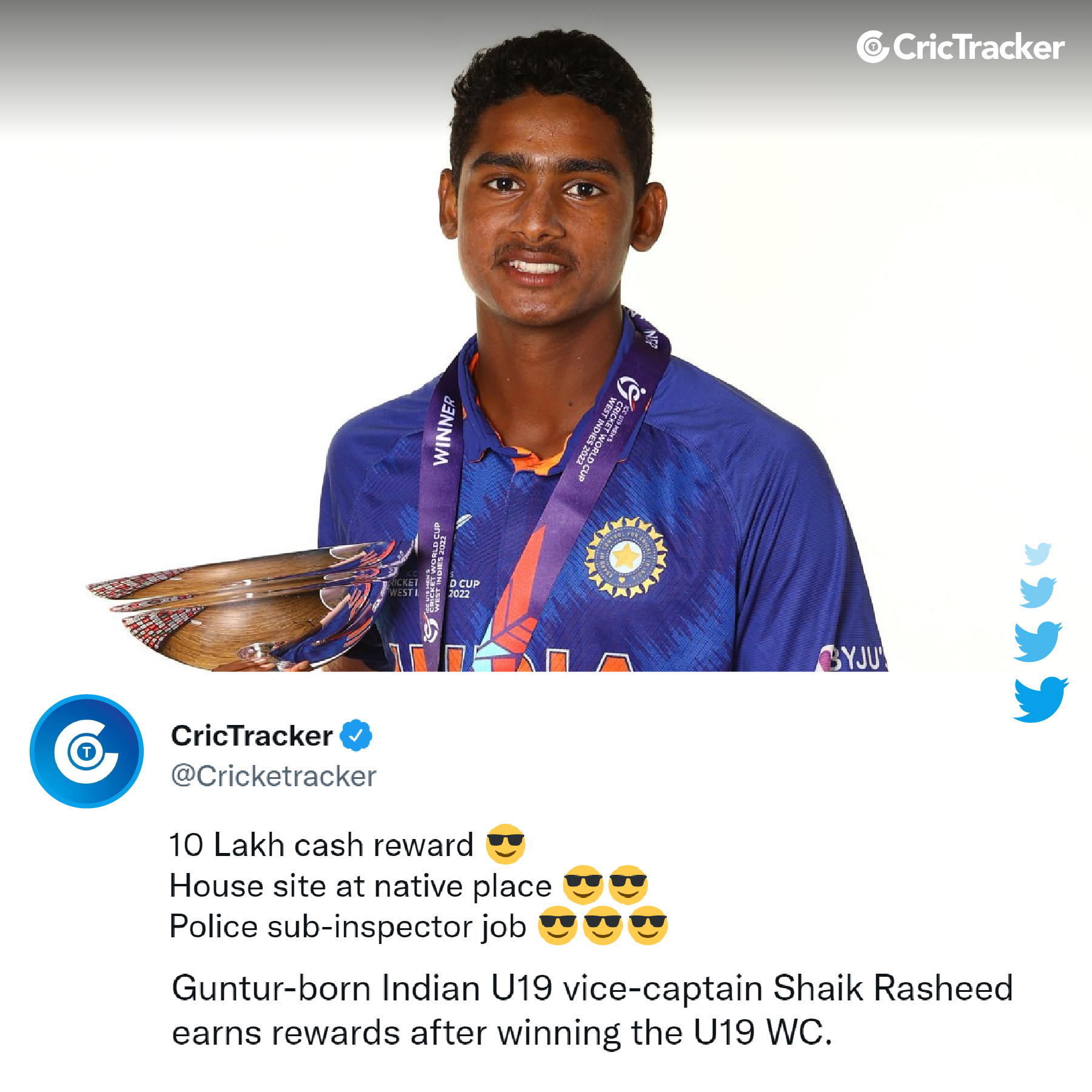 CricTracker - U19 World Cup vice-captain Shaik Rasheed...