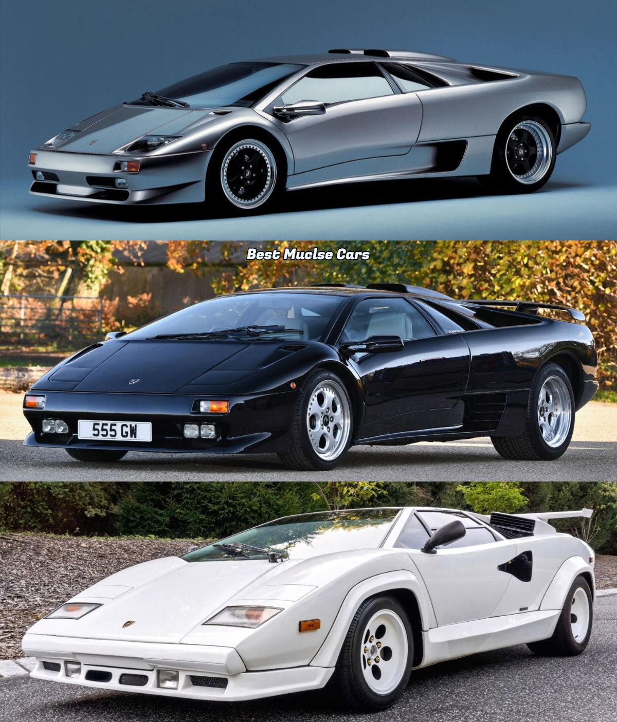 Lamborghini Miura, Countach and Diablo.