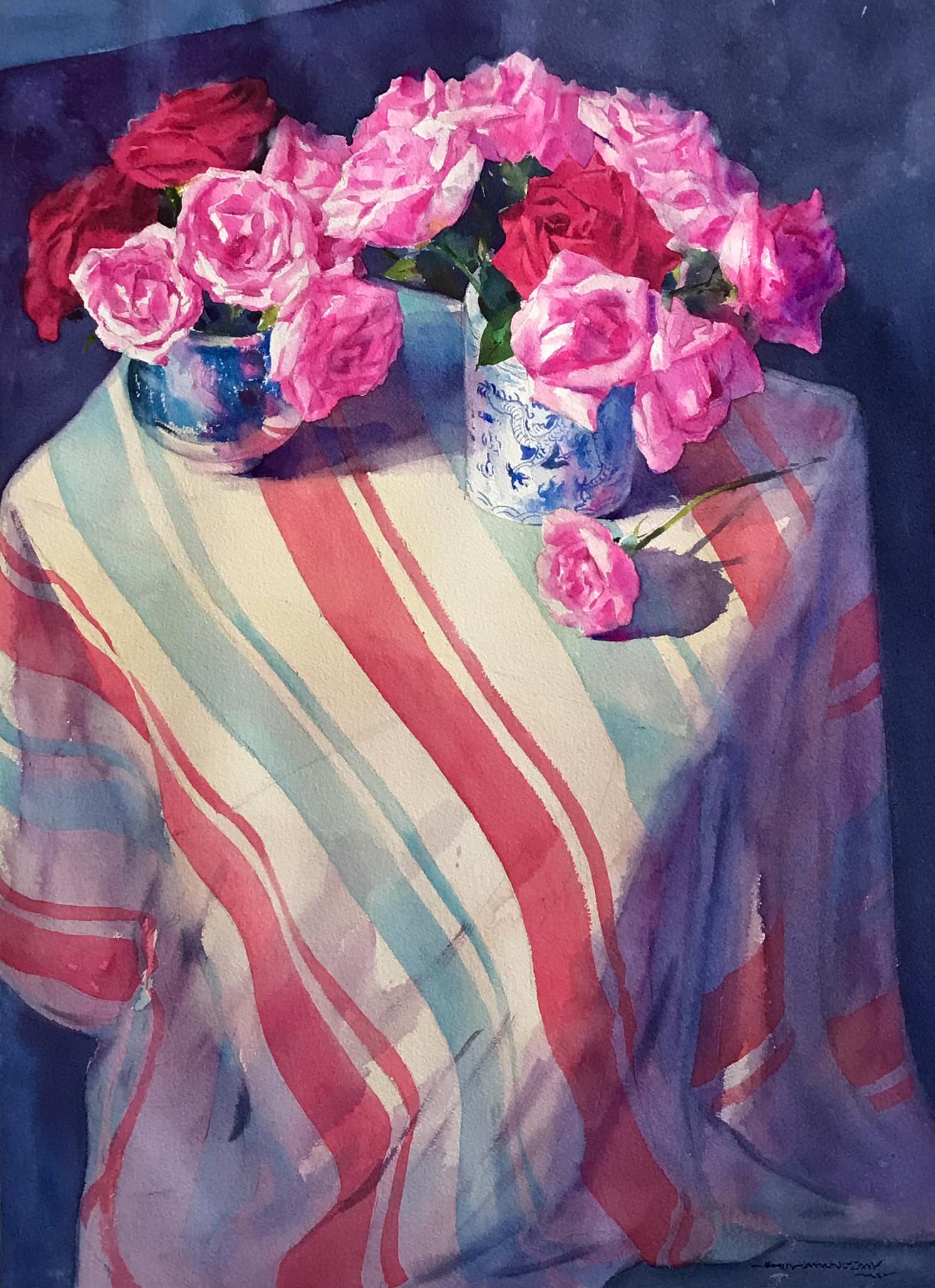 Myanmar watercolor roses by Khin Moe Pwint