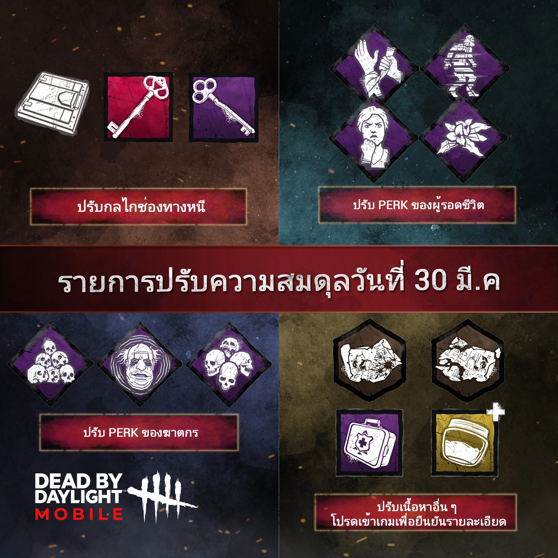 Dead by Daylight Mobile NetEase - รายการปรับความสมดุลวันที่ 30 มี.ค