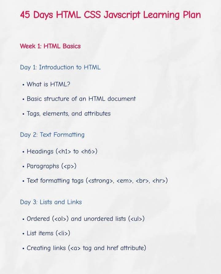 IT Philippines | 45 days of HTML, CSS and javascript learning plan ...
