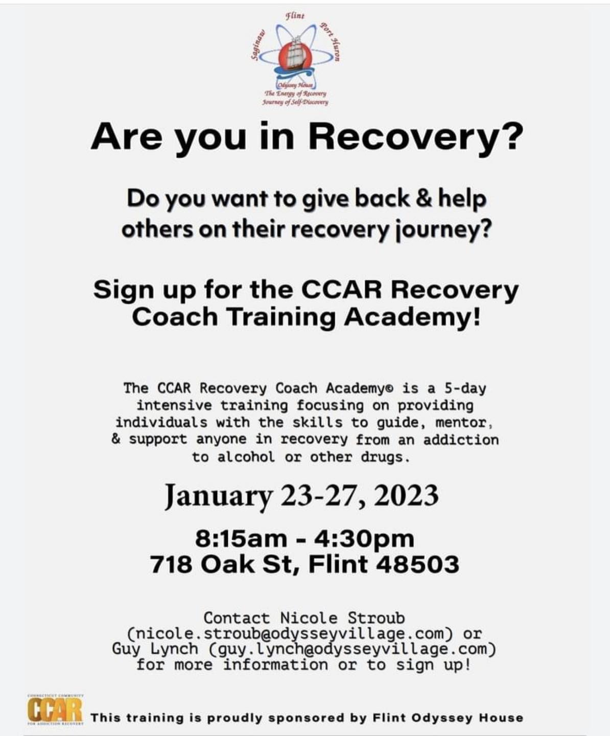 5-day CCAR Recovery Coach Training... - Flint Odyssey House | Facebook