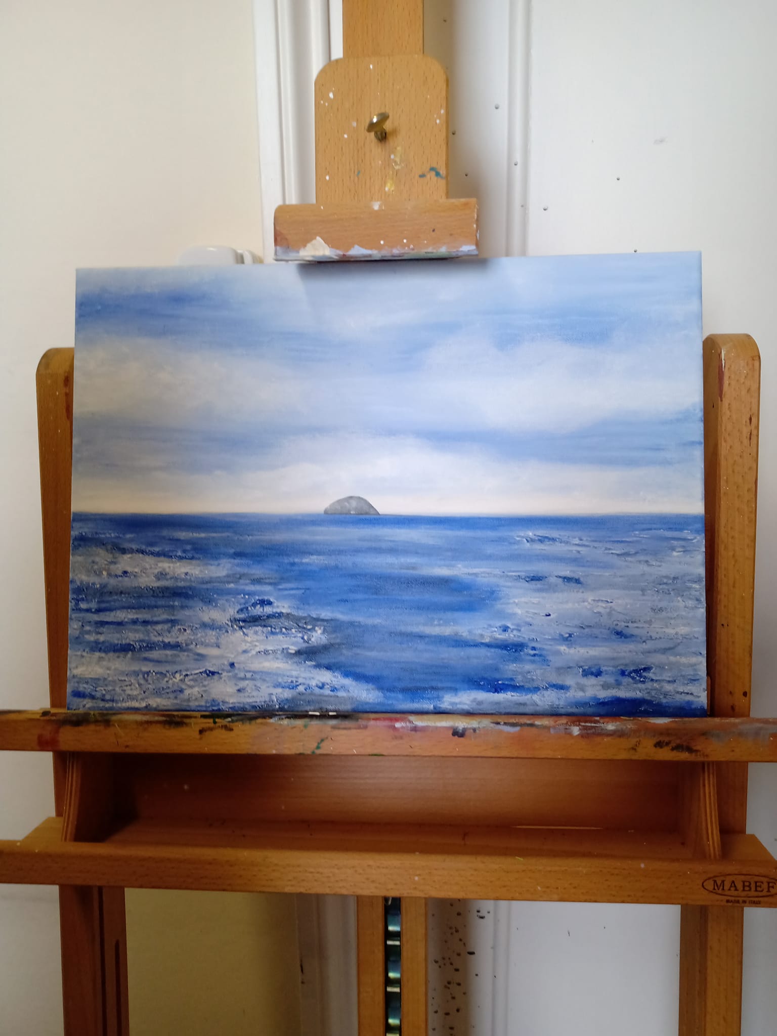 Peinture à L'huile Originale 'Gleska Dug Fishing Ailsa Craig 2' Par L.S. Rowly - 5x7 Pouces
