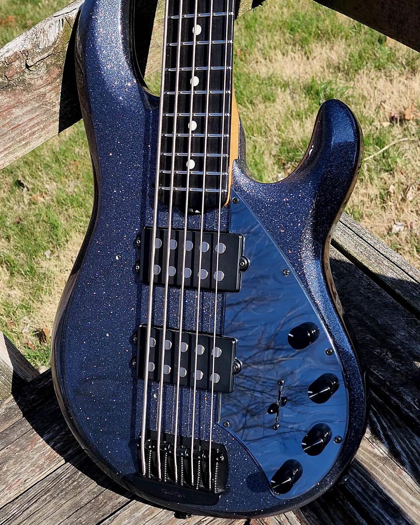 Custom Musicman Stingray 5 string bass with black chrome acrylic