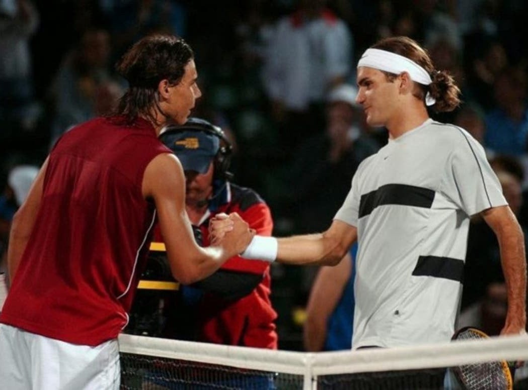 Both wore Nike's red tee as seen above. Nadal was 17 and Federer
